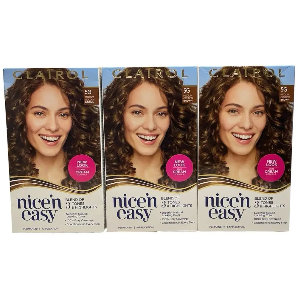 Clairol Nice'n Easy Permanent Hair Color 5G Medium Golden Brown, Pack of 3